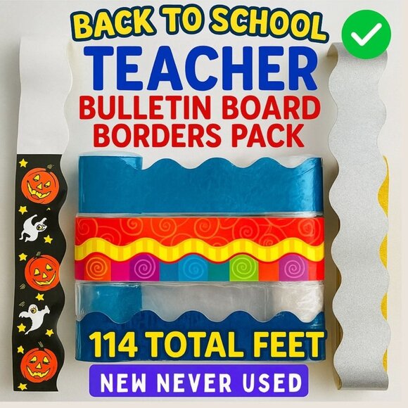 Teacher Bulletin Board Borders Pack 114 Ft Scalloped Straight Edge Borders New - Picture 2 of 8